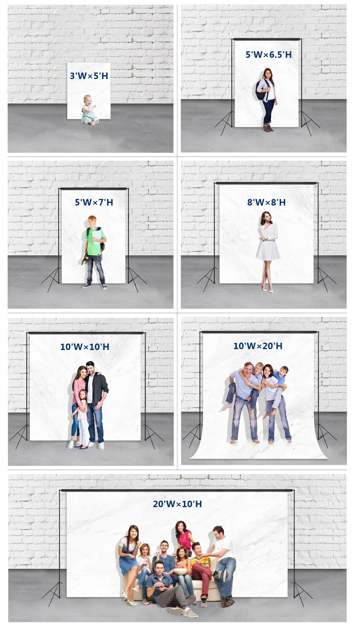 photography backdrops size chart of iBACKDROP