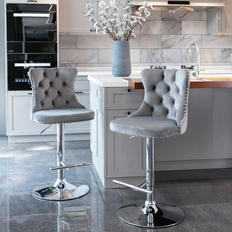 Grey Button Tufted Bar Chair