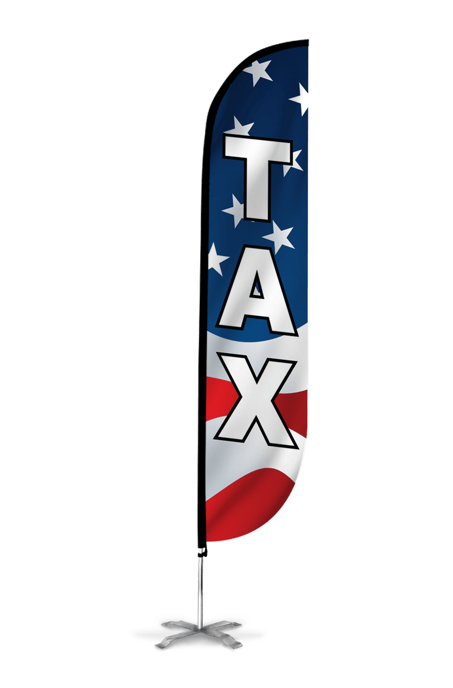  Tax Feather Flag - American Flag Design: Red, White & Blue 