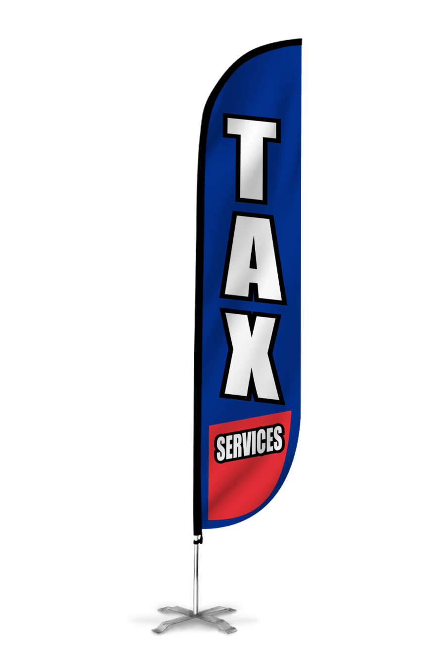  Tax Services Feather Flag in Blue & Red 