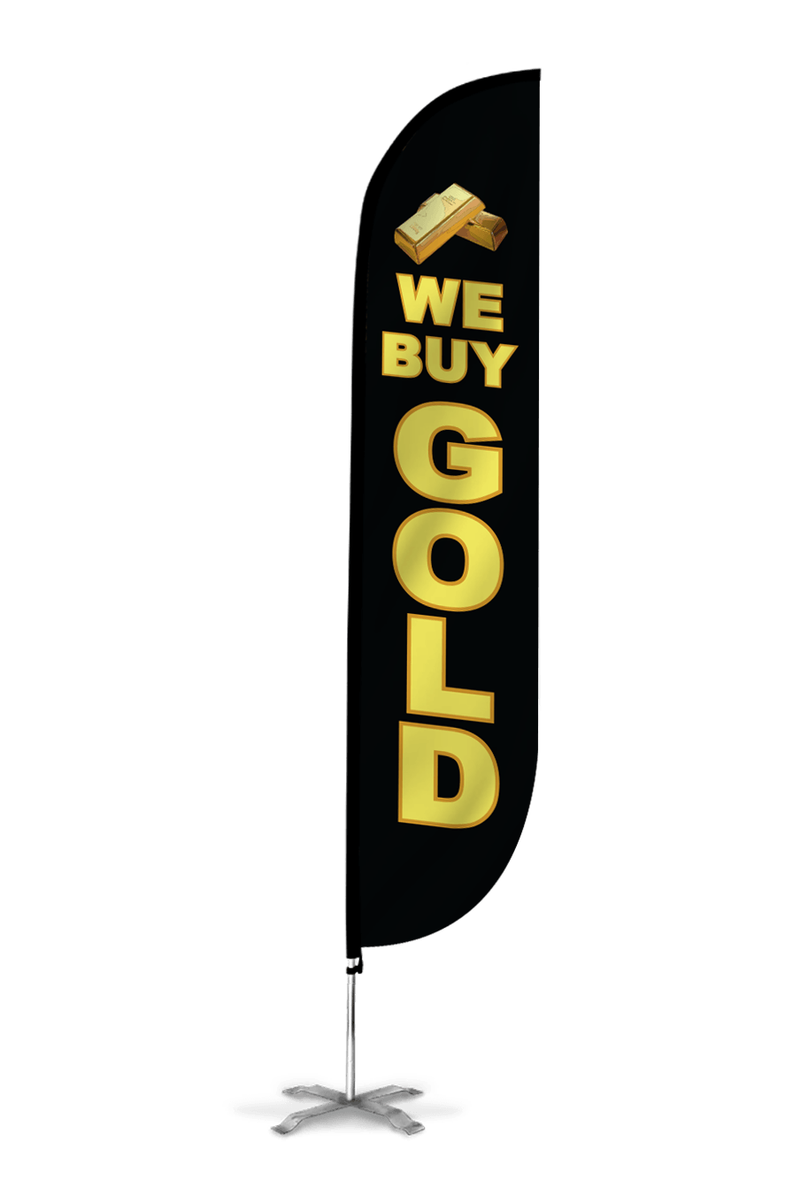  We Buy Gold Feather Flag Black 