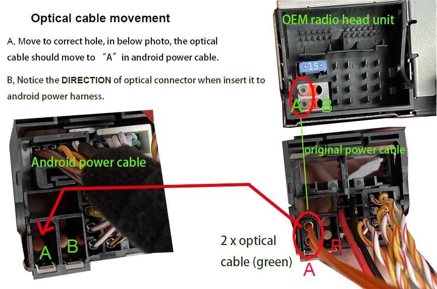 move the optical cable to new android power harness