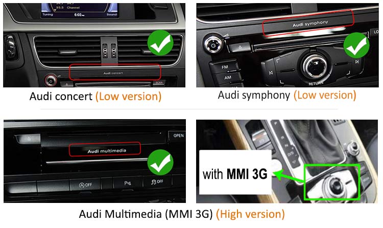 compatible with Audi concert & Audi symphony (low version) and Audi multimedia (high version)