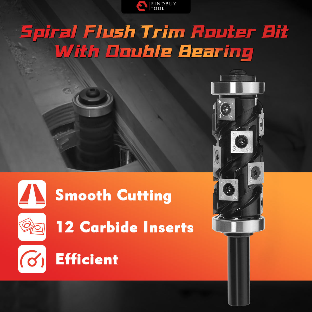Spiral Flush Trim Router Bit with Double Bearing – FindBuyTool
