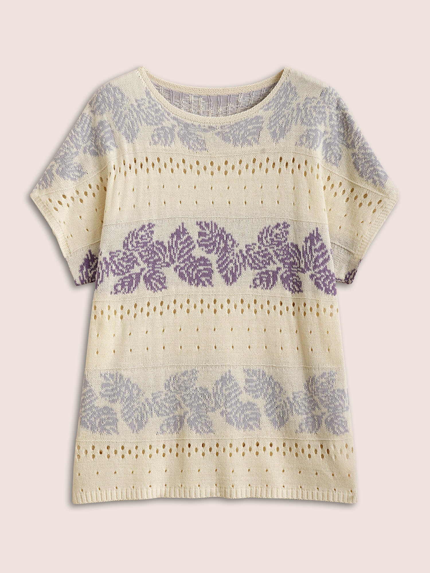 Leaves Print Dolman Sleeve Cut Out Sweater T-shirt
