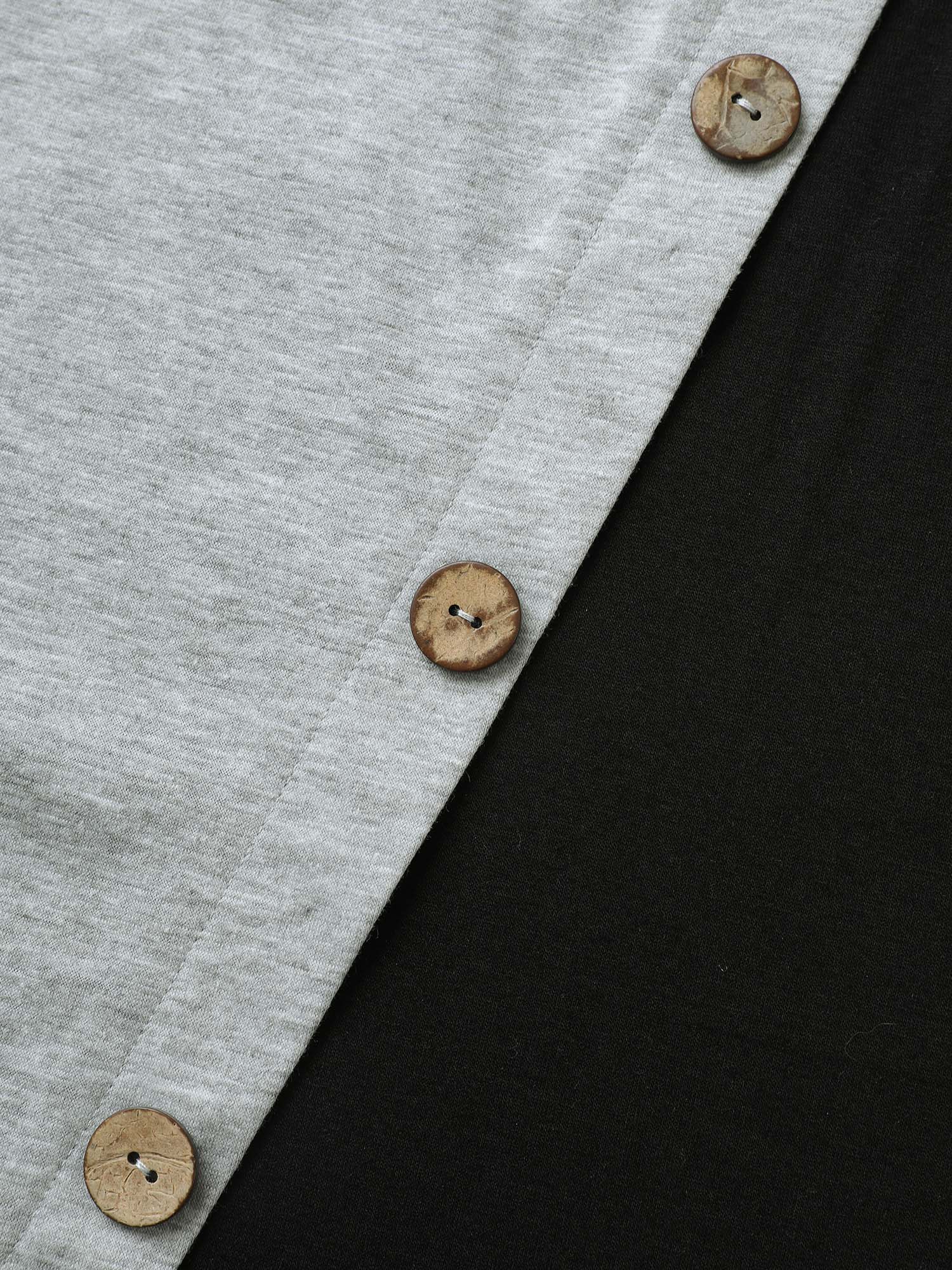 Two Tone Button Detail Asymmetrical Neck T-shirt
