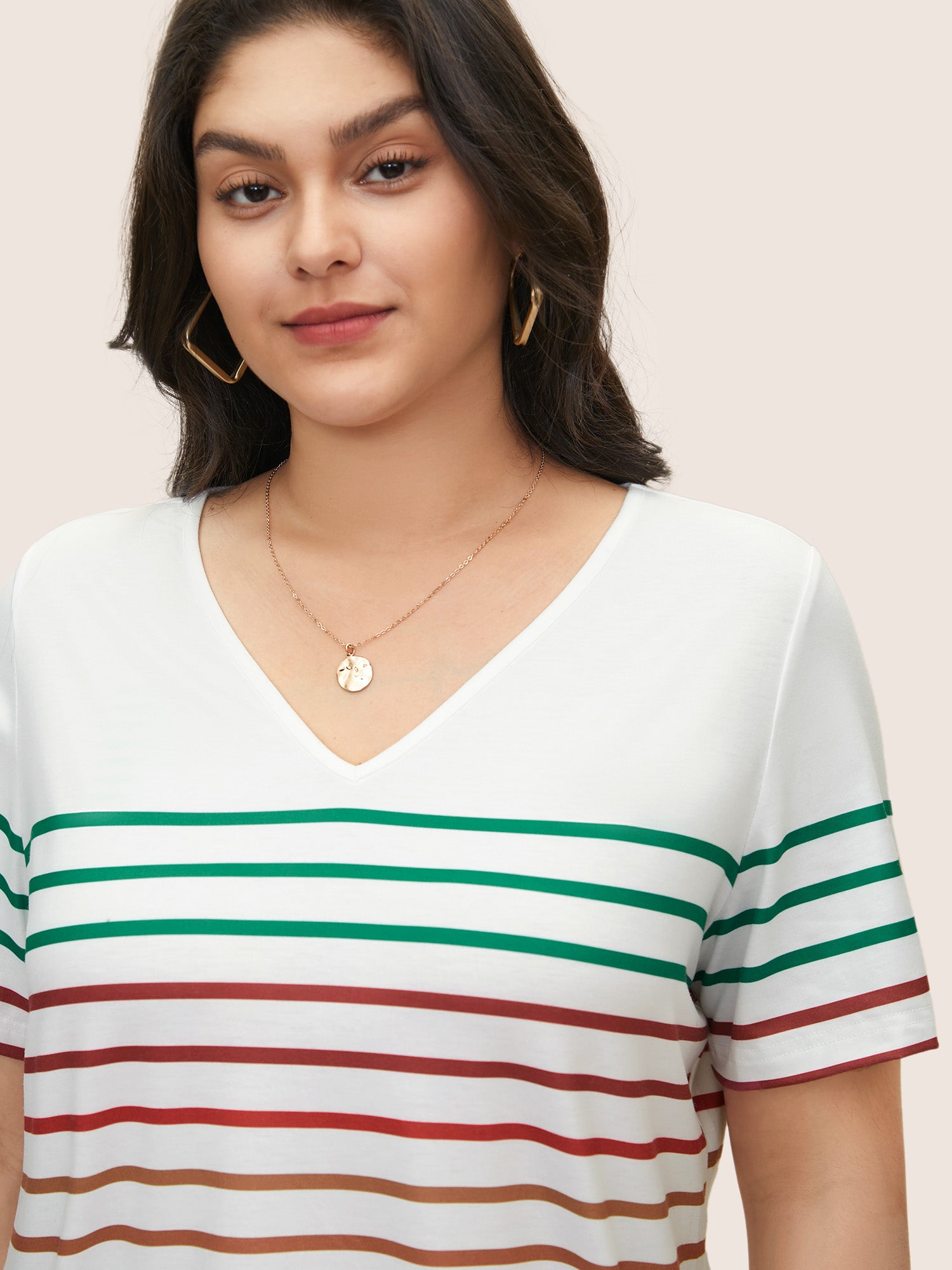 Contrast Striped V Neck T-shirt