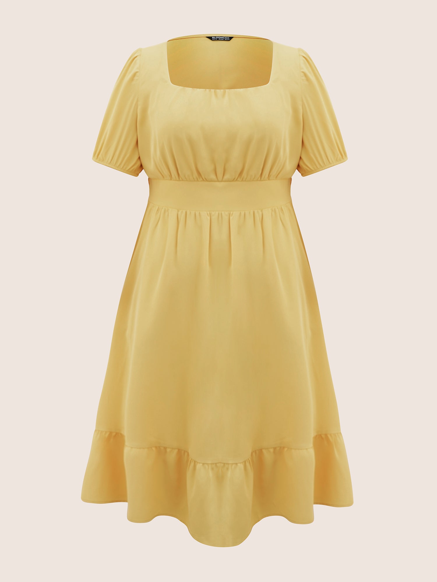 Square Neck Gathered Lantern Sleeve Dress