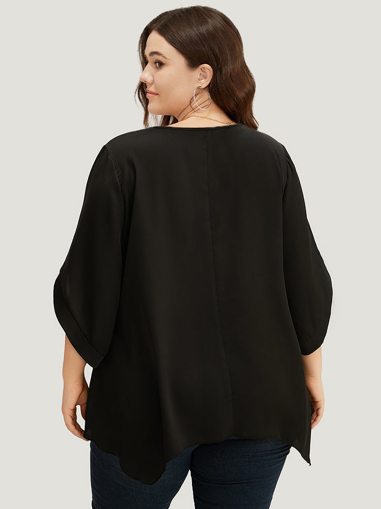 Anti-Wrinkle Stitch Patchwork Hanky Hem Blouse