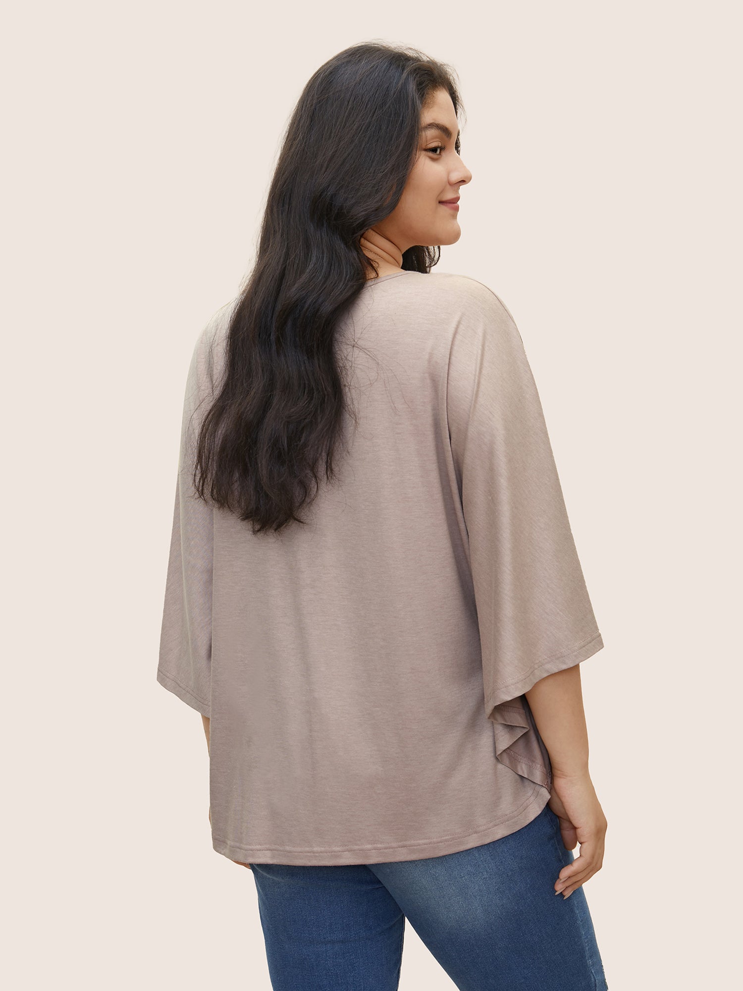 Feather Print Batwing Sleeve T-shirt