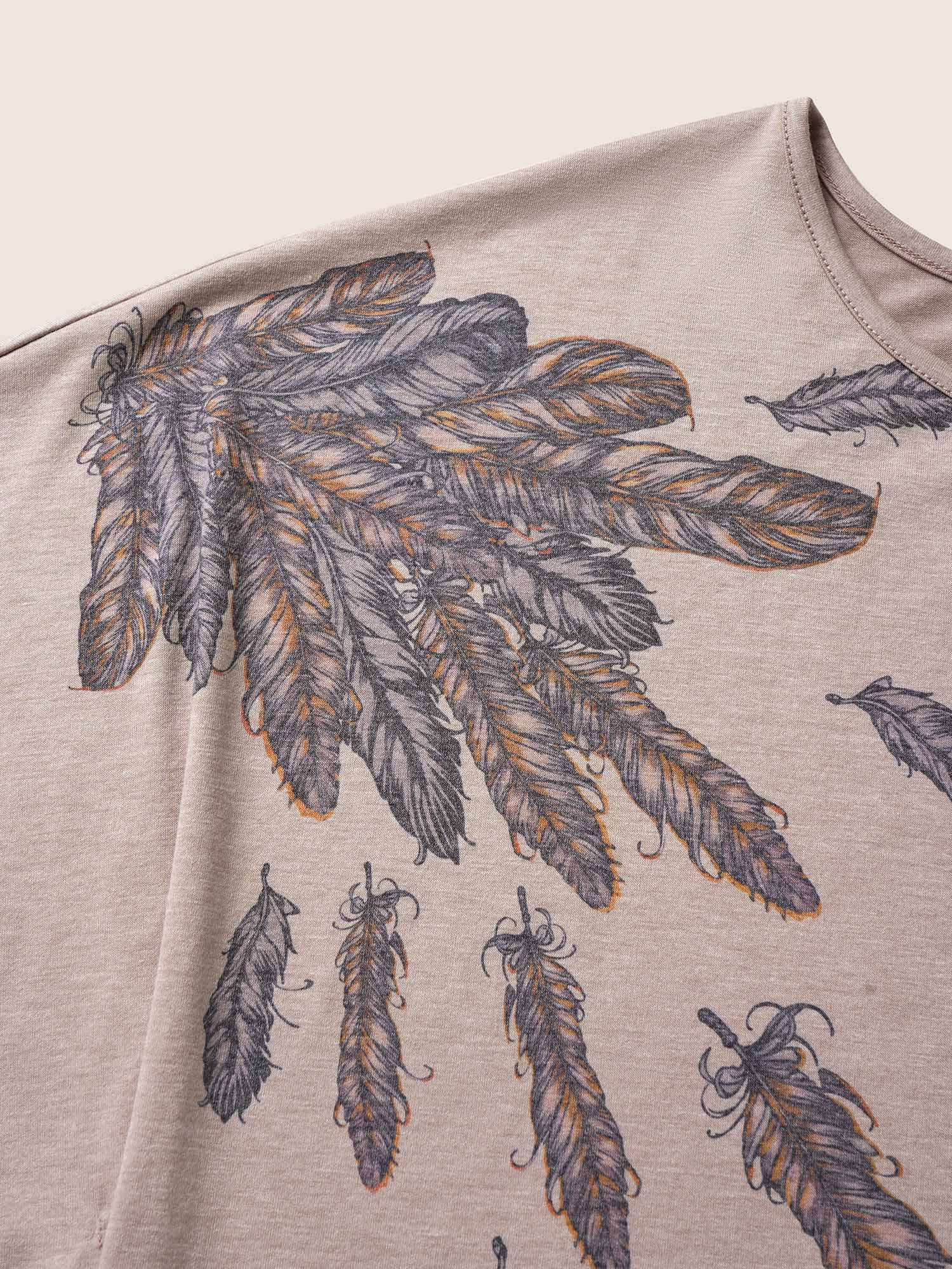 Feather Print Batwing Sleeve T-shirt