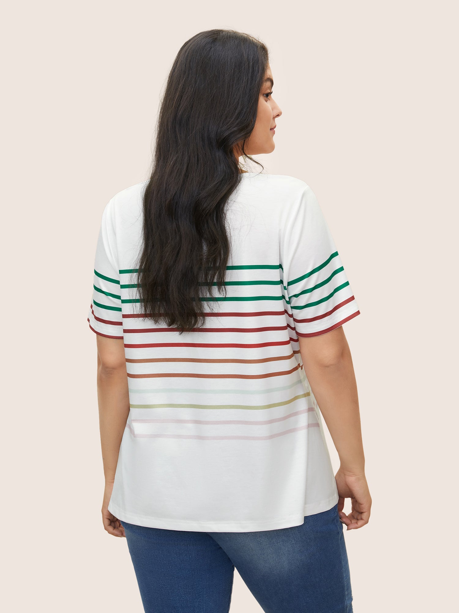 Contrast Striped V Neck T-shirt