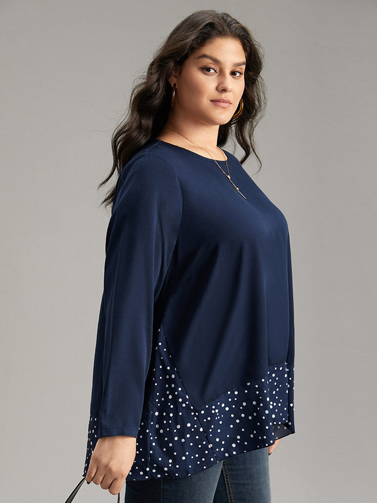 Polka Dot Patchwork Long Sleeve Blouse