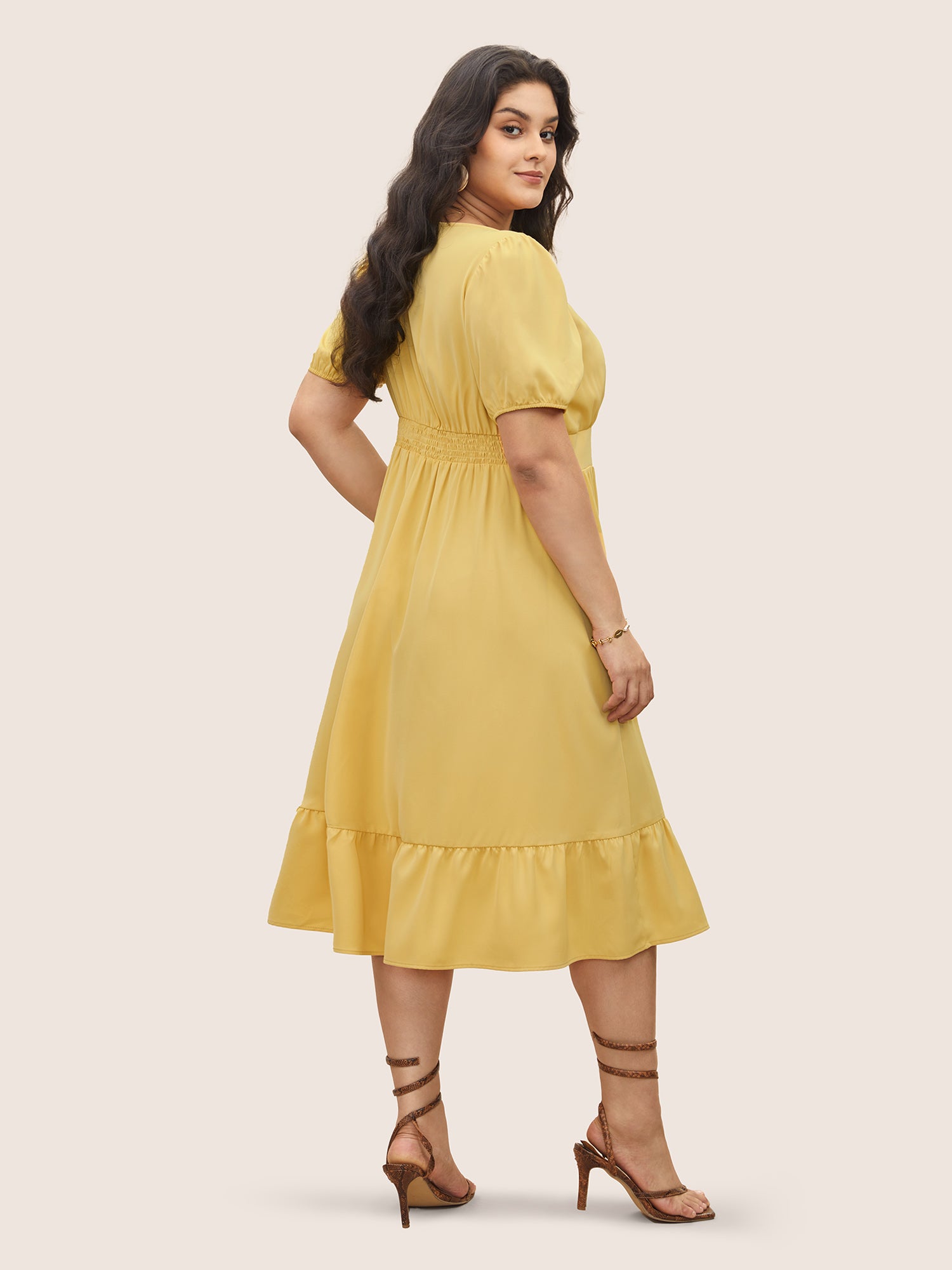 Square Neck Gathered Lantern Sleeve Dress