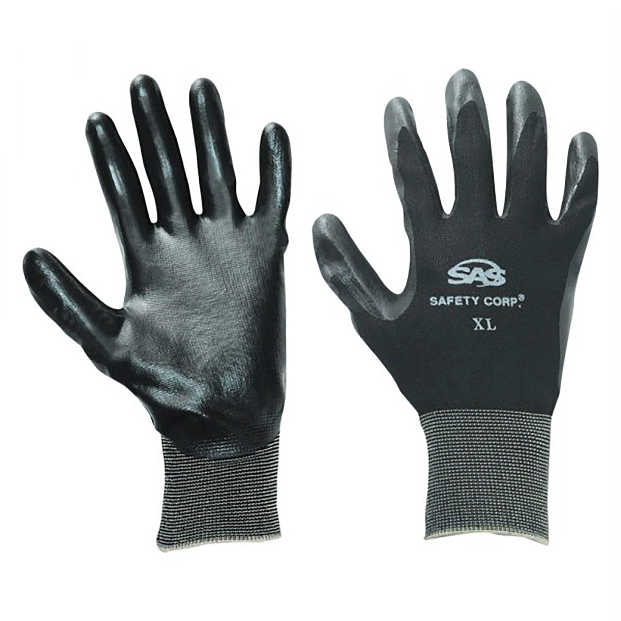 PawZ Black Nylon Knit Shell Gloves - Nitrile Palm Coating - X Large SAS Safety 640-1910