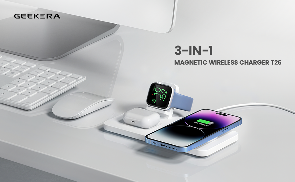Wireless Charging Pad for Apple Device, GEEKERA Magnetic 2 in 1 Dual  Wireless MagSafe Charger for iPhone 15/14/13/12 Pro Max/Pro/Mini, Apple  Watch