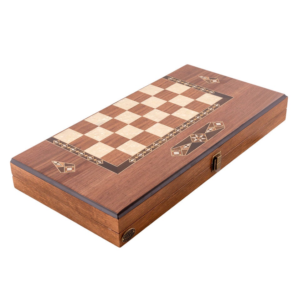19.7 Inches  Mosaic Inlaid Classic Backgammon - Big size | Natural Walnut Veneer | Code: 2236.WAL