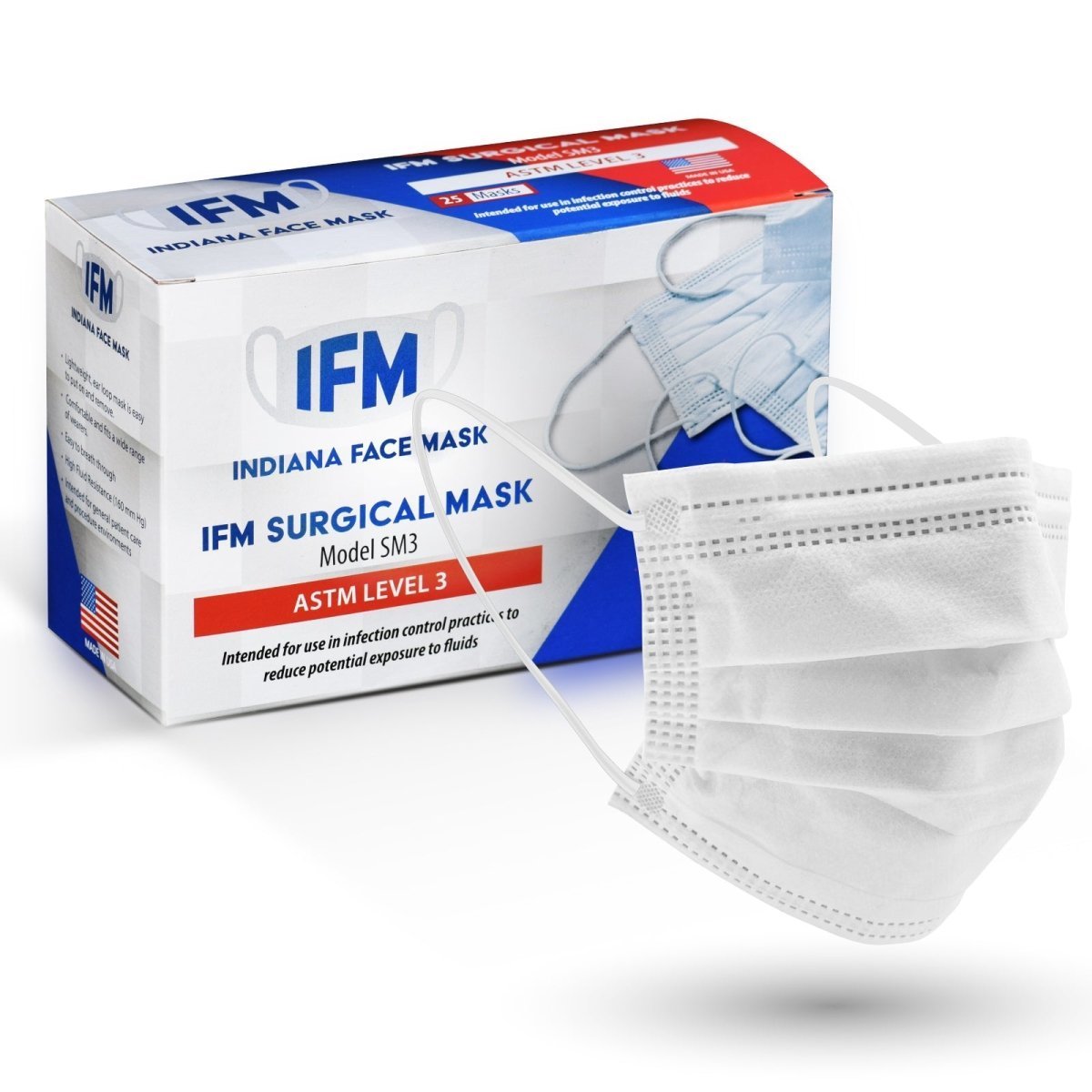 ASTM Level 3 Surgical Mask, Procedure Style with Ear Loops [50ct]