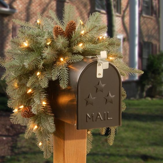 Christmas lighting decor on mailbox