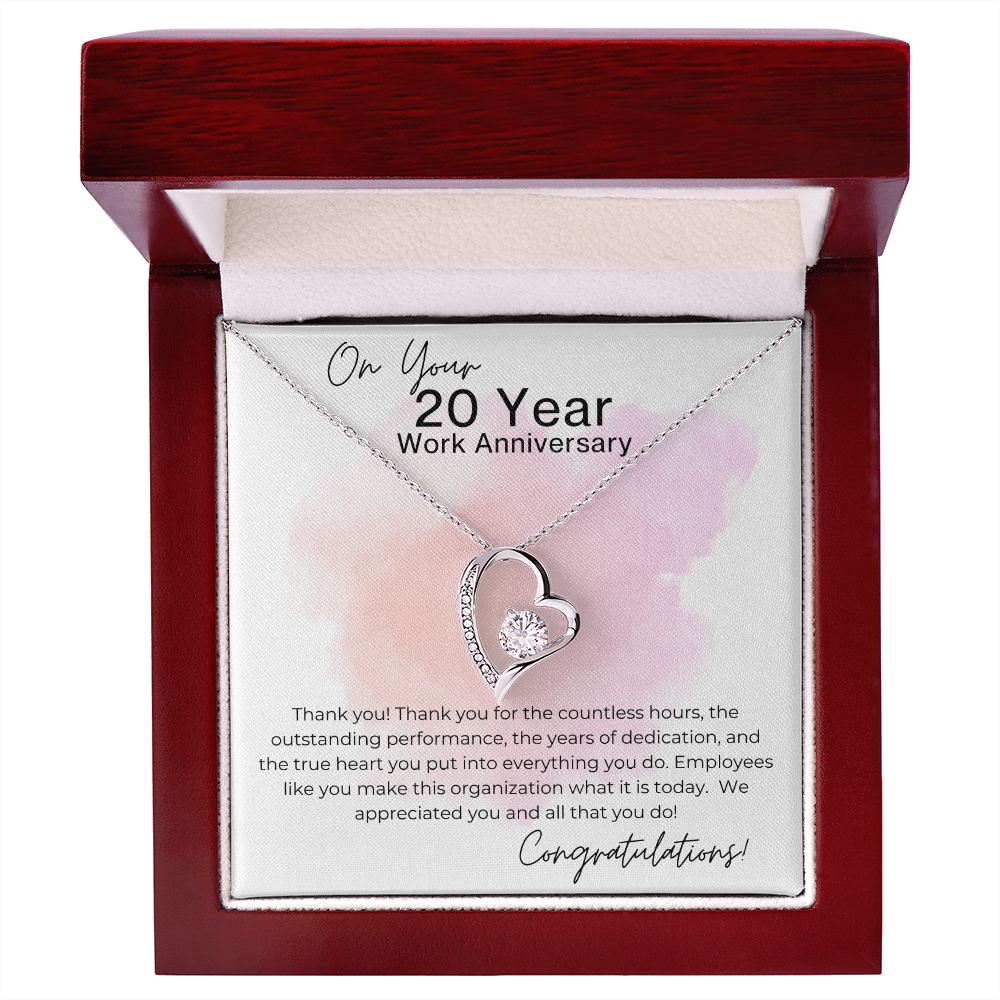 For All Your Heart - Gift for 20 Year Work Anniversary - Heart Pendant Necklace