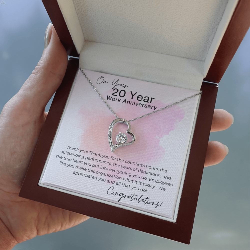 For All Your Heart - Gift for 20 Year Work Anniversary - Heart Pendant Necklace