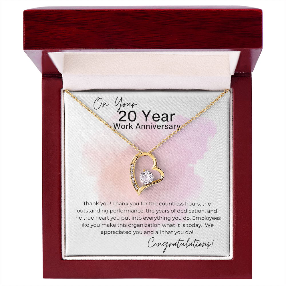 For All Your Heart - Gift for 20 Year Work Anniversary - Heart Pendant Necklace