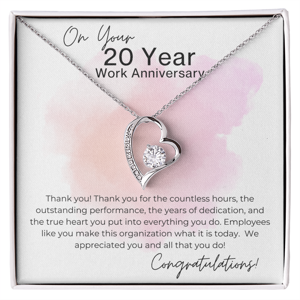 For All Your Heart - Gift for 20 Year Work Anniversary - Heart Pendant Necklace