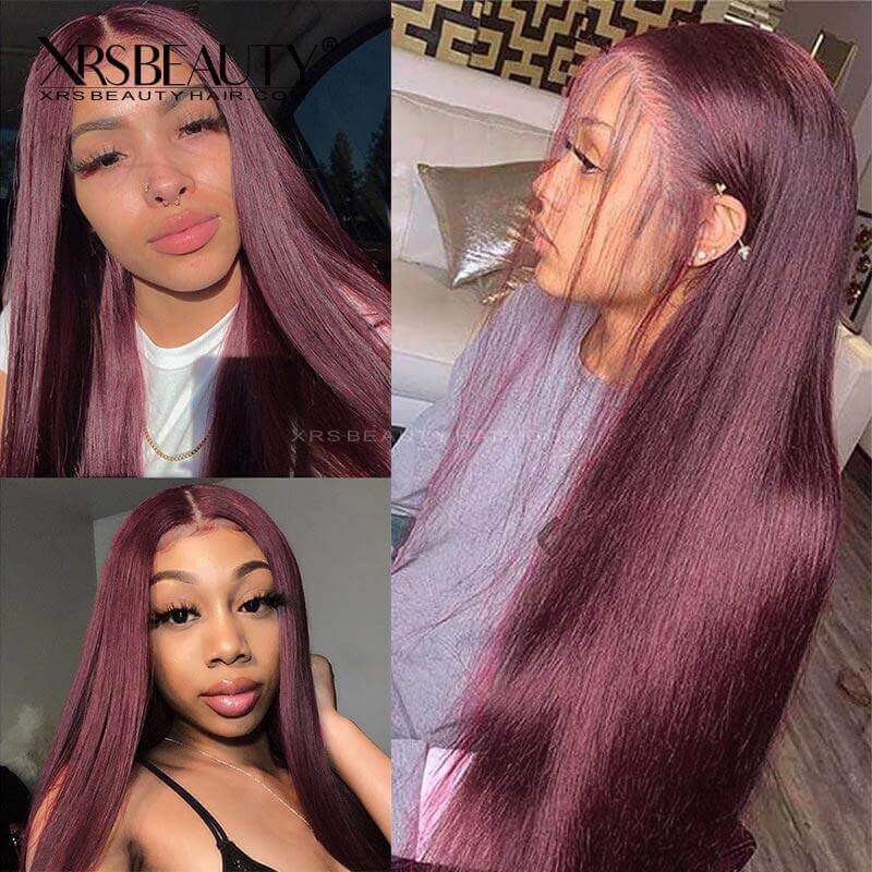 99J burgundy Pre-Plucked Straight Human hair Lace Wig