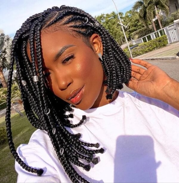 Braided Asymmetrical Bob with Hair Jewelry