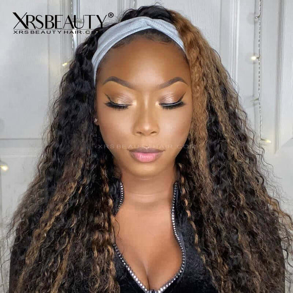 Jerry Curly Headband Scarf Glueless Highlight Human Hair Wig