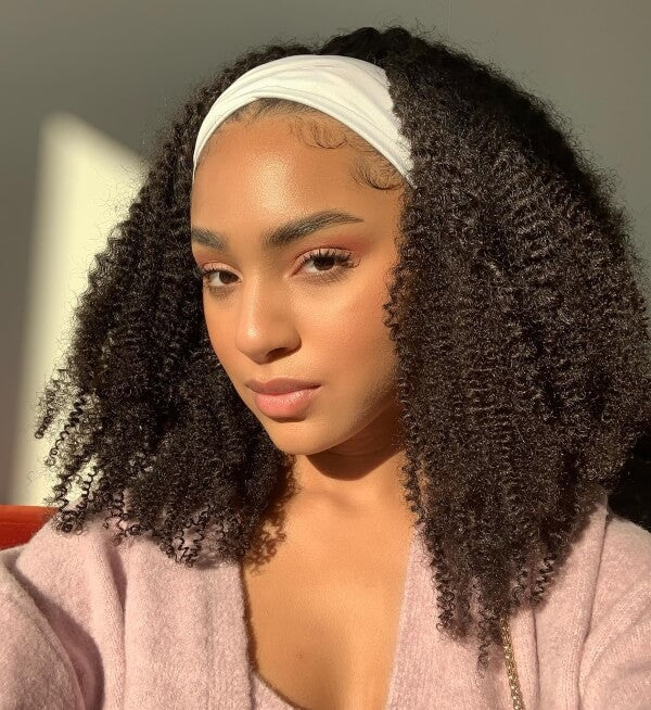 Kinky Curly Bob Pulled Back with A Headband