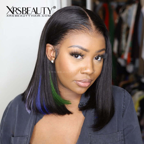 Natural Layered Edge Bob Wig Peekaoo highlights Human Hair Lace Wig