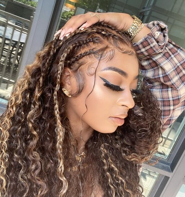 Loose Highlight Curls with braids