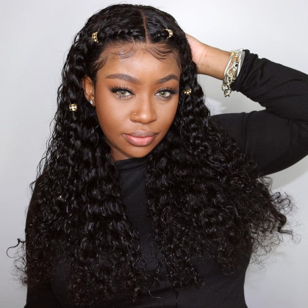 Partial Front Crown Braid with hair jewelry deepn wave hairstyle