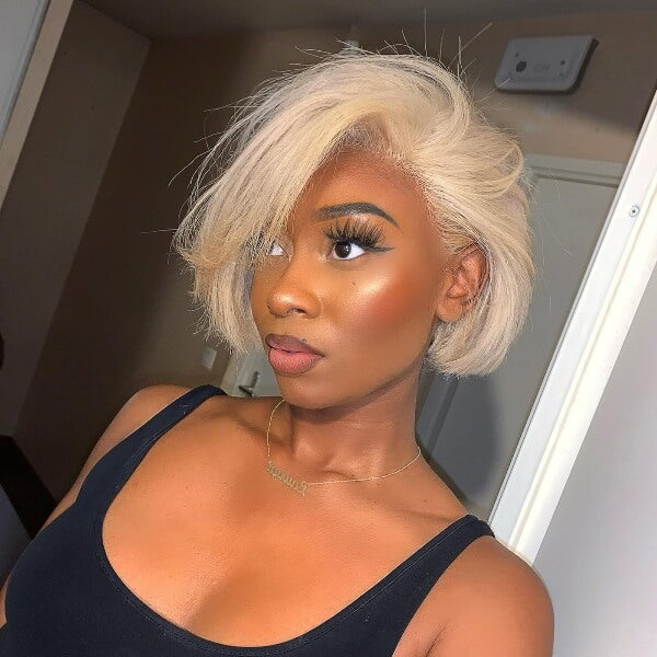 Platinum Blonde Asymmetrical Bob