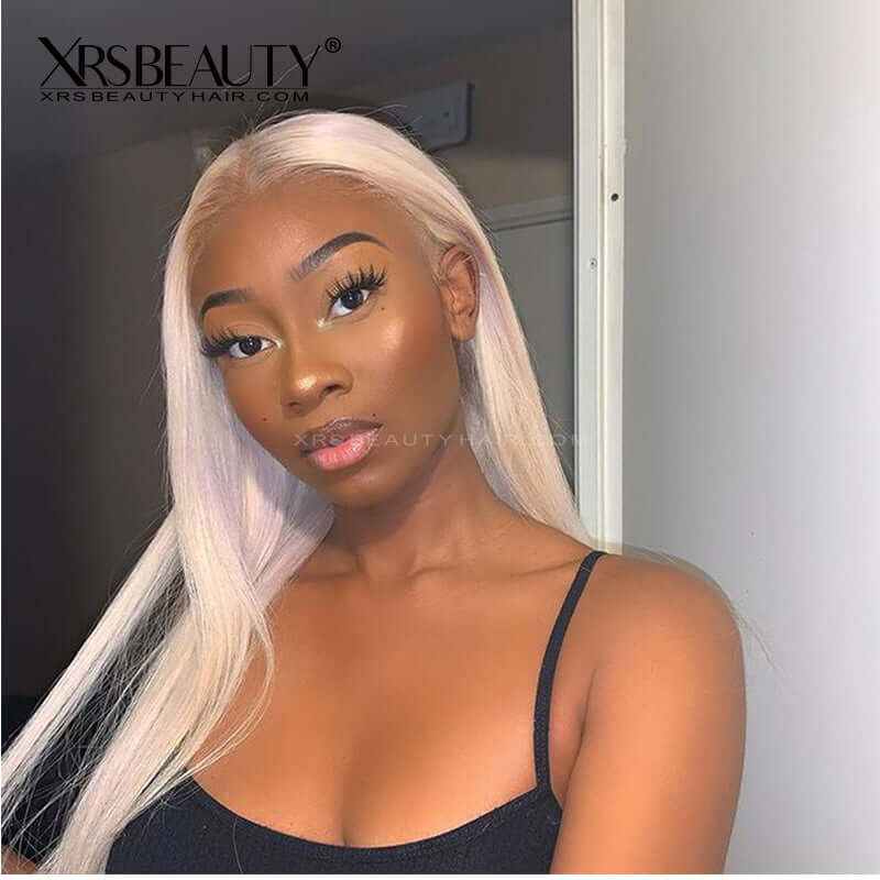 Straight Platinum Blonde Wig 13x4 Transparent Lace Front Human Hair Wig