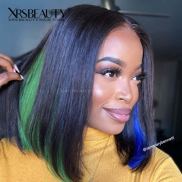 clip in highlight peekaboo bob human hair lace front wig