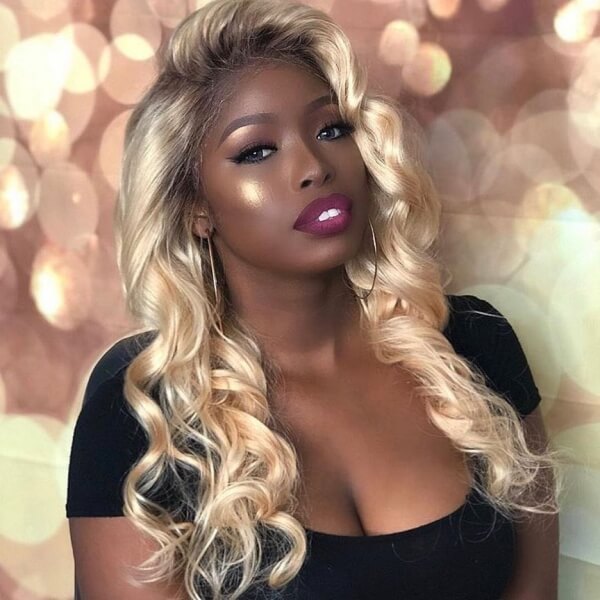 dark roots ombre blonde loose curl hair on black women
