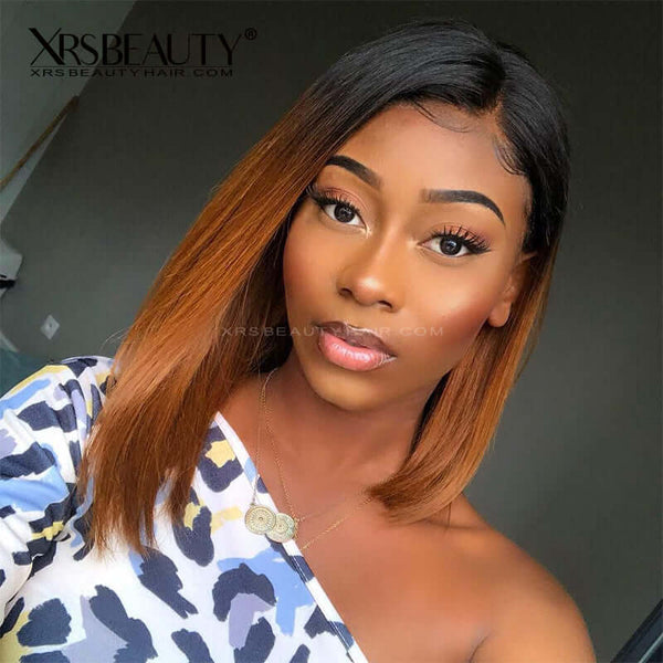ombre brown short straight lace front human hair bob wig