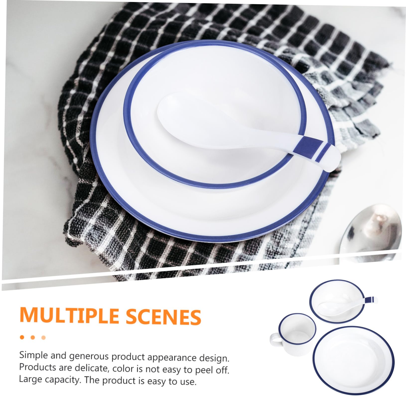 Unona 3Pc Melamine Plastic Coffee Mug Tray Spoon Dinner Serving Bowl Kit - Made In Japan