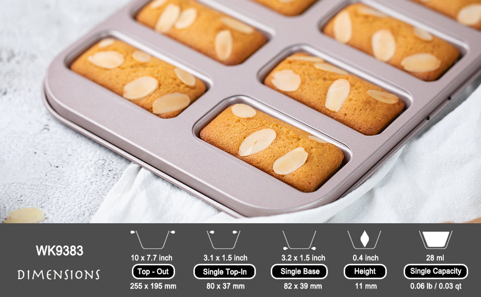CHEFMADE Financier Cake Pan, 8-Cup Non-Stick Mini Loaf Pan Carbon Steel Baking Pan (Champagne Gold)