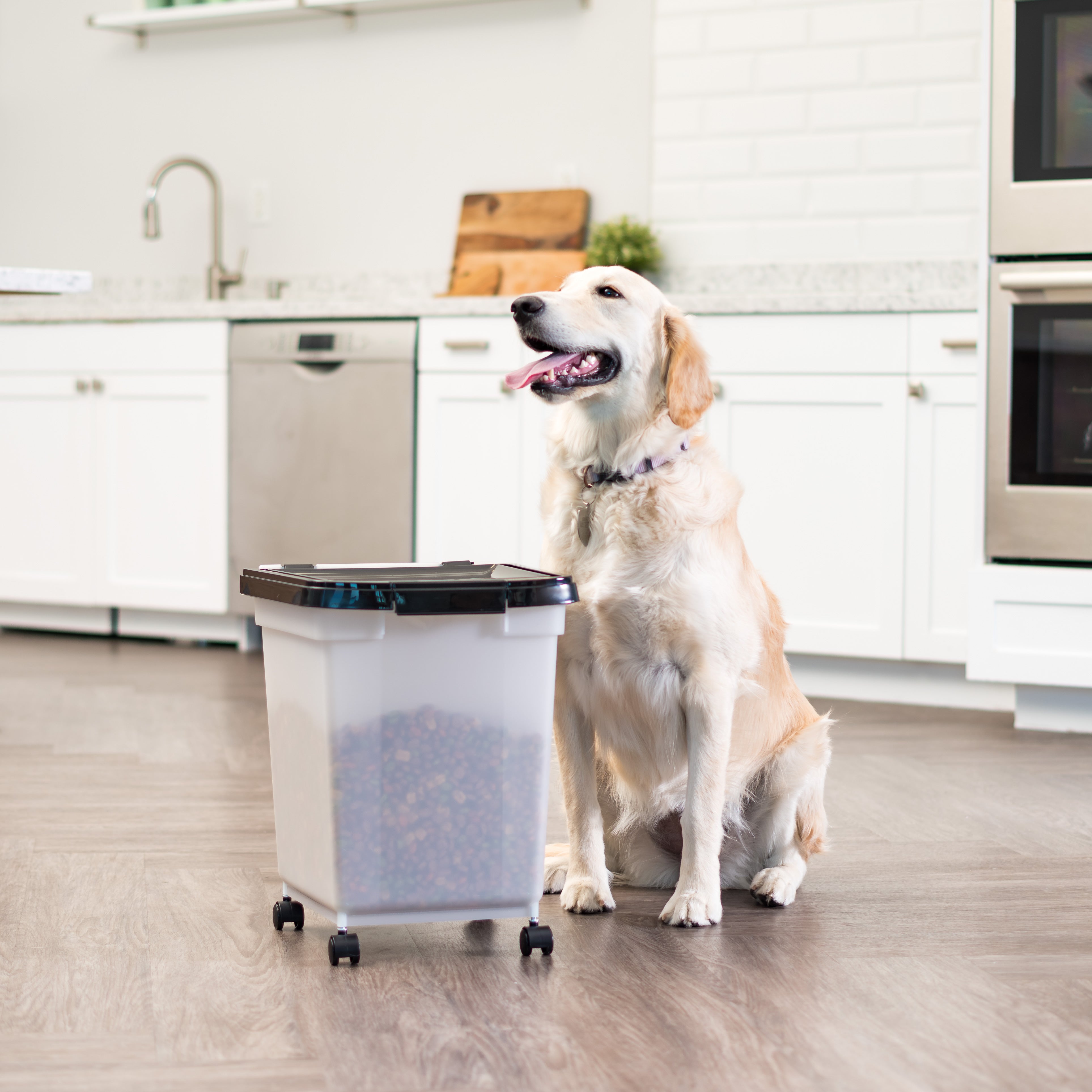 32.5 Quart Airtight Pet Food Container, Black/Pearl