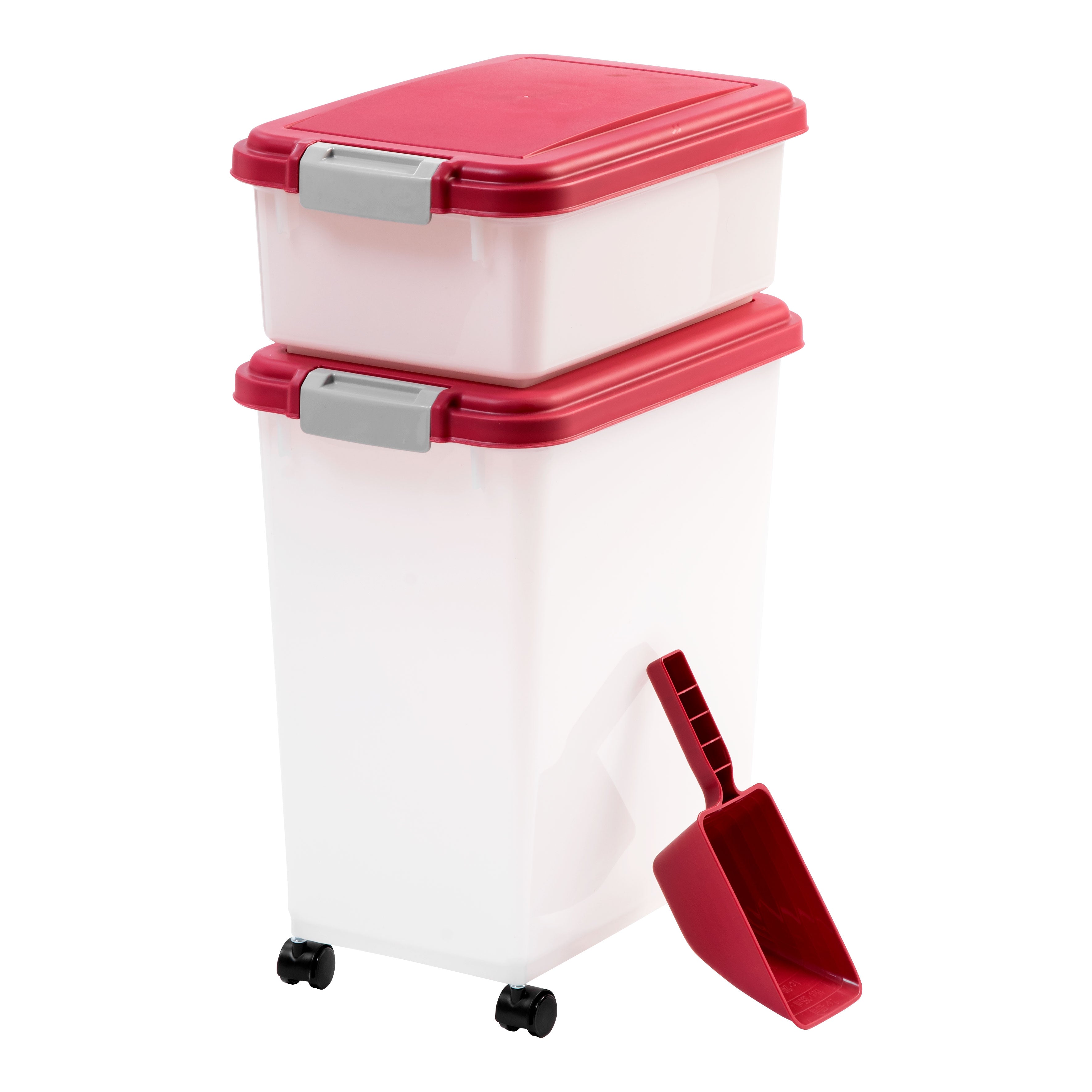 3-Piece Airtight Pet Food Container Combo, Red/Pearl