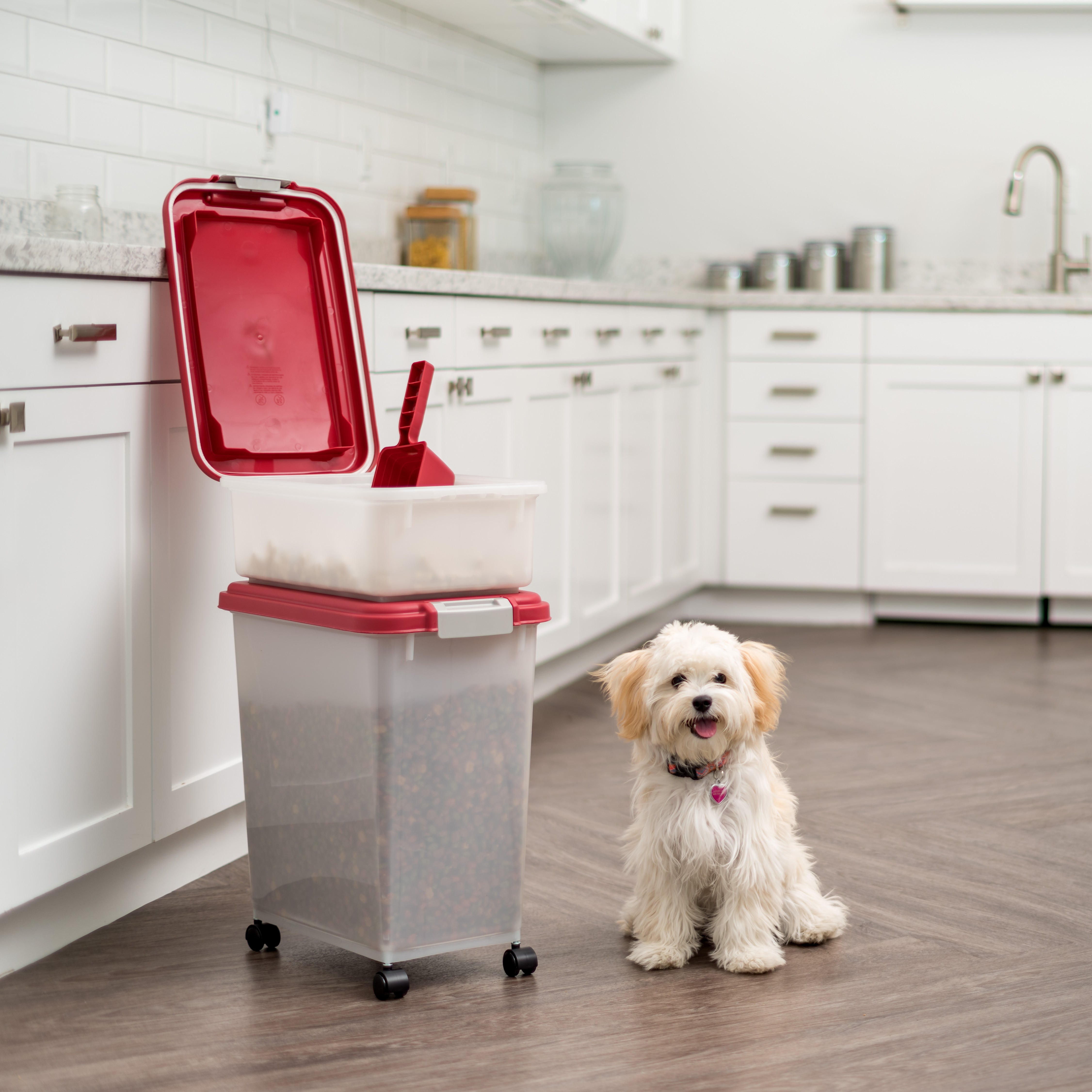 3-Piece Airtight Pet Food Container Combo, Red/Pearl