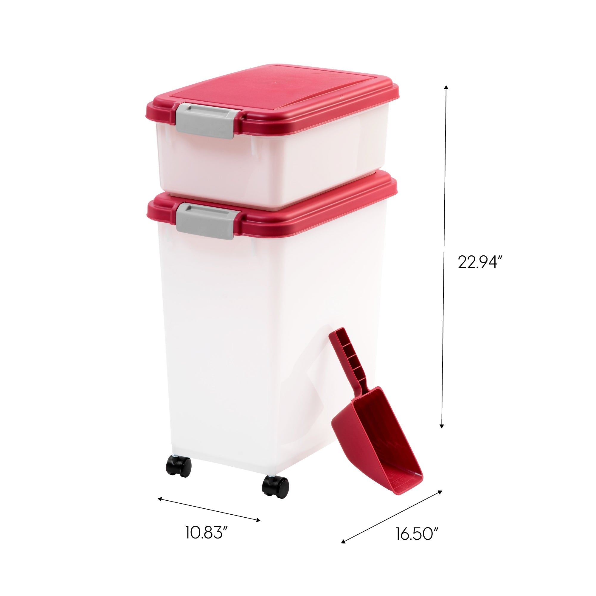 3-Piece Airtight Pet Food Container Combo, Red/Pearl