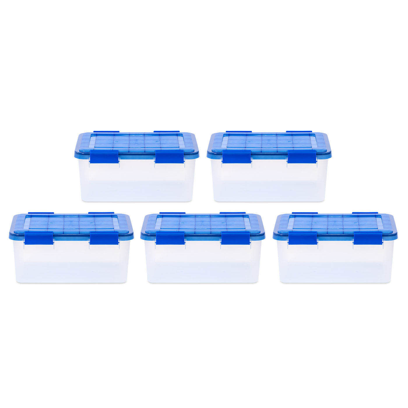 4.6 Gallon Element Resistant Clear Plastic storage Box, Lis Blue Pack of 5