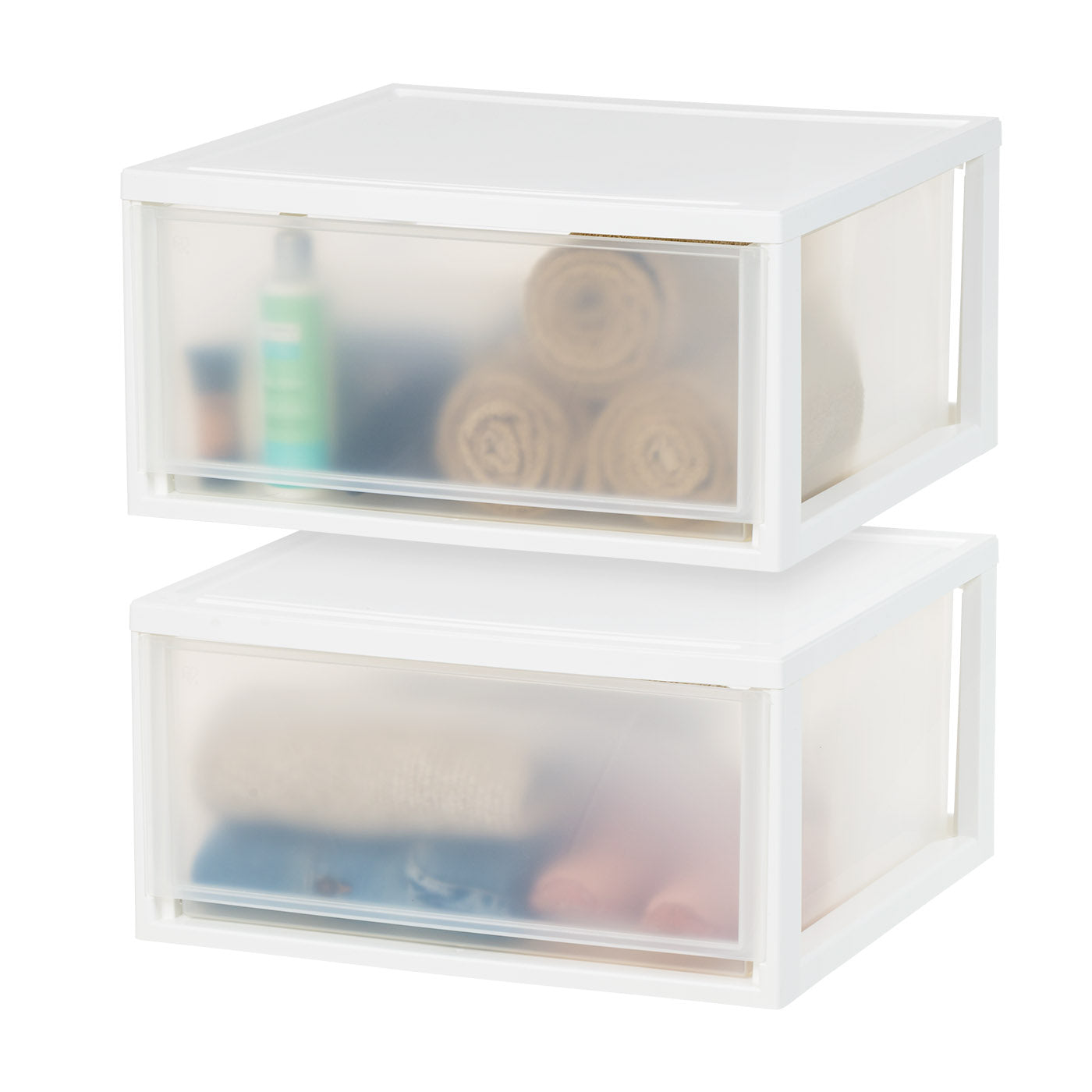 IRIS USA MSD-3 Compact Stacking, Stackable Plastic Drawer Unit, 47 Quart, White, 2 Count