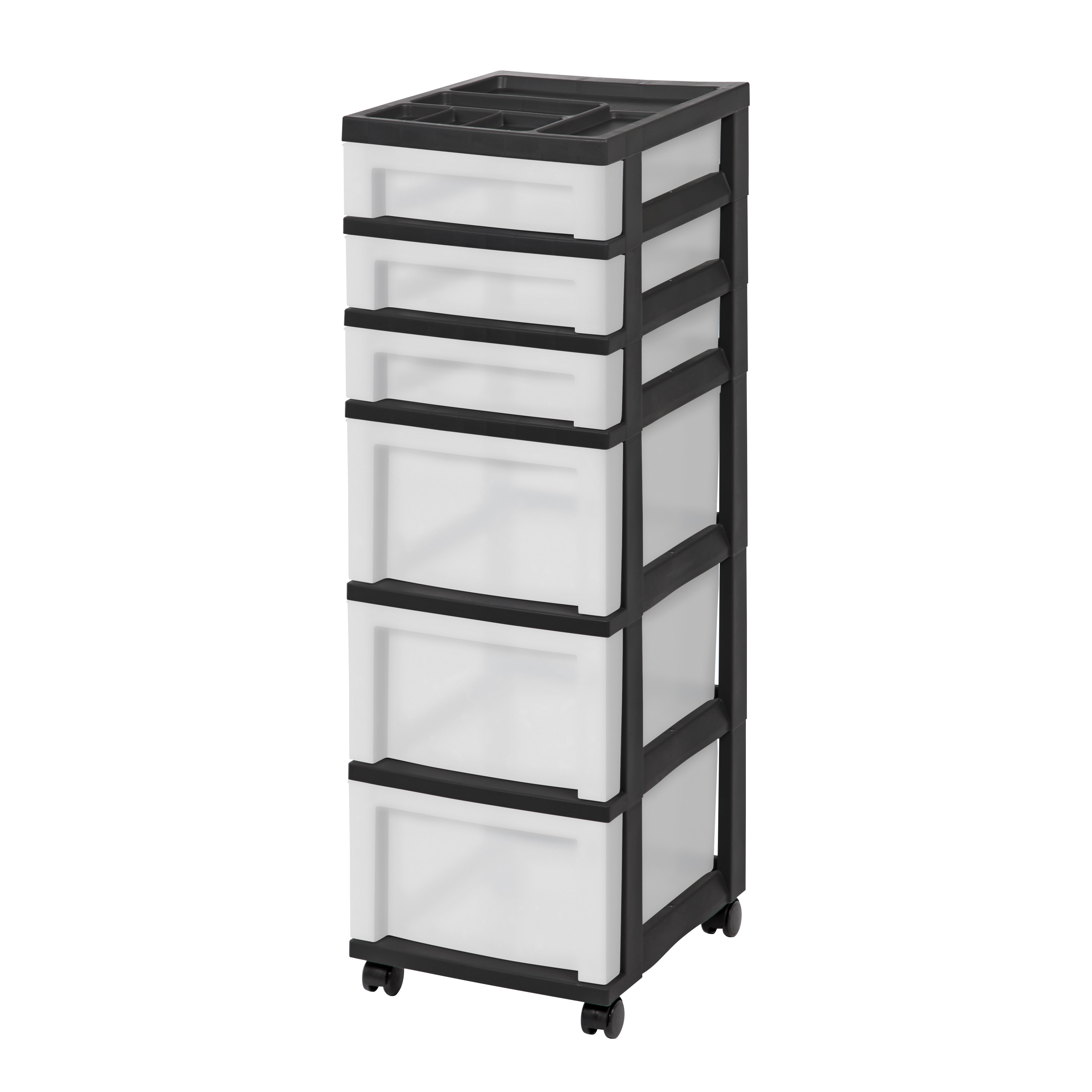 6-Drawer Storage Cart with Organizer Top, Black/Pearl