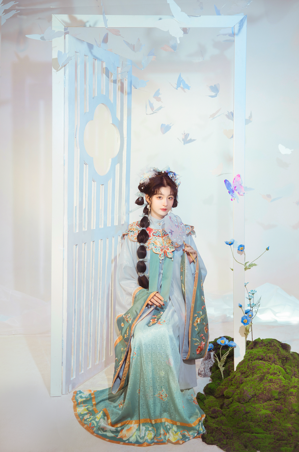Handmade Embroidery Floral Women Dress Vintage Chinese Hanfu Suit Girls Cosplay Costume 2 Pieces Set Pleated Skirt - DIELING