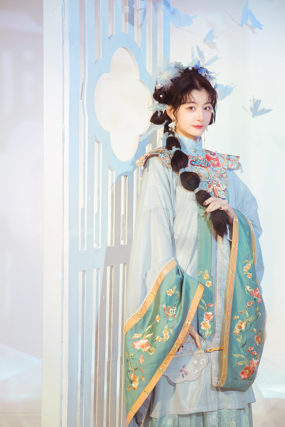 Handmade Embroidery Floral Women Dress Vintage Chinese Hanfu Suit Girls Cosplay Costume 2 Pieces Set Pleated Skirt - DIELING
